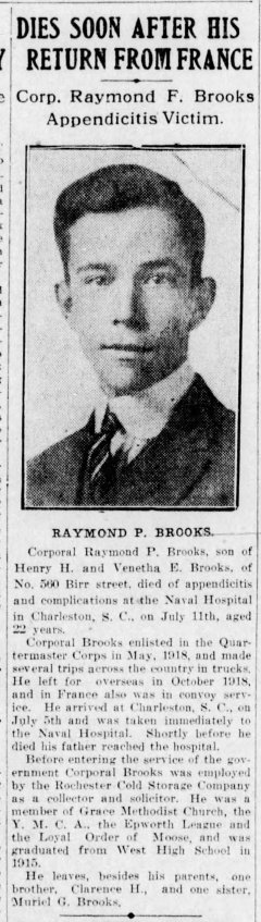 Brooks_Raymond World War 1 Democrat_and_Chronicle_Tue__Jul_15__1919_