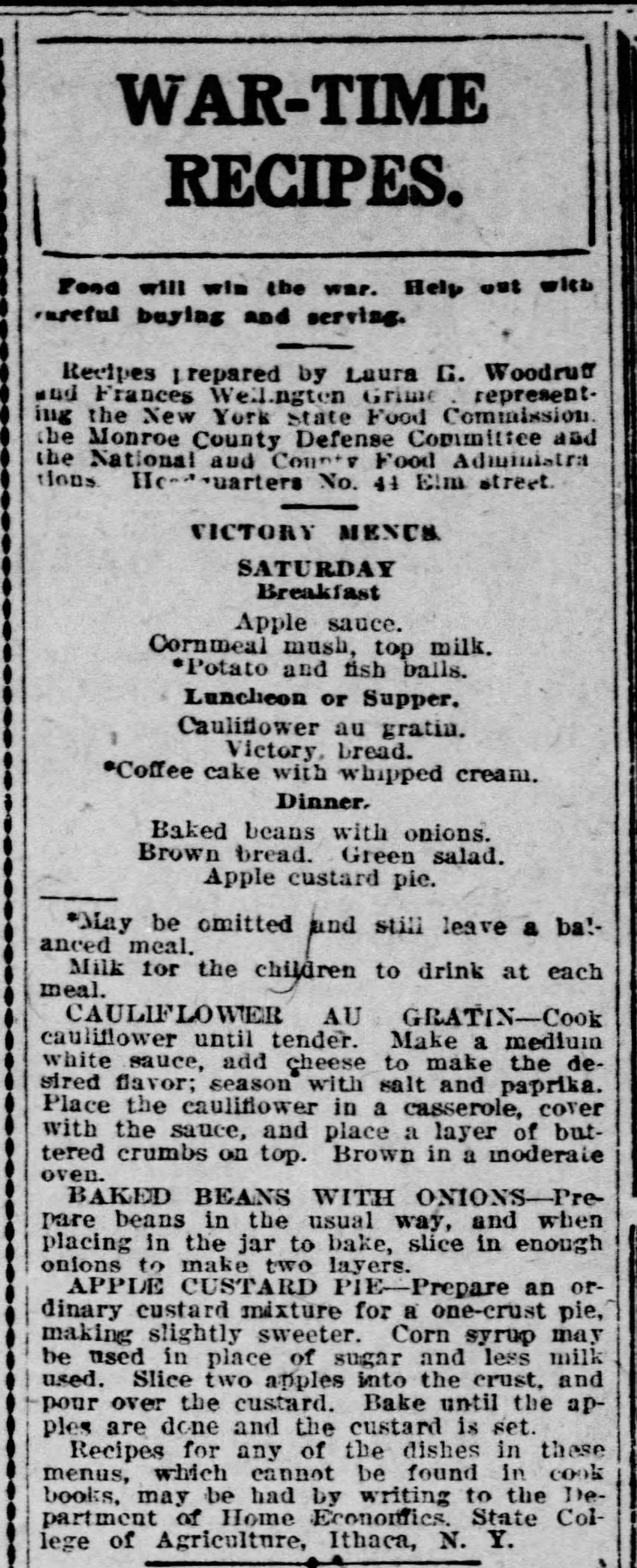 1918-10-25 World War 1 cooking recipes Democrat_and_Chronicle_Fri__Oct_25__1918_